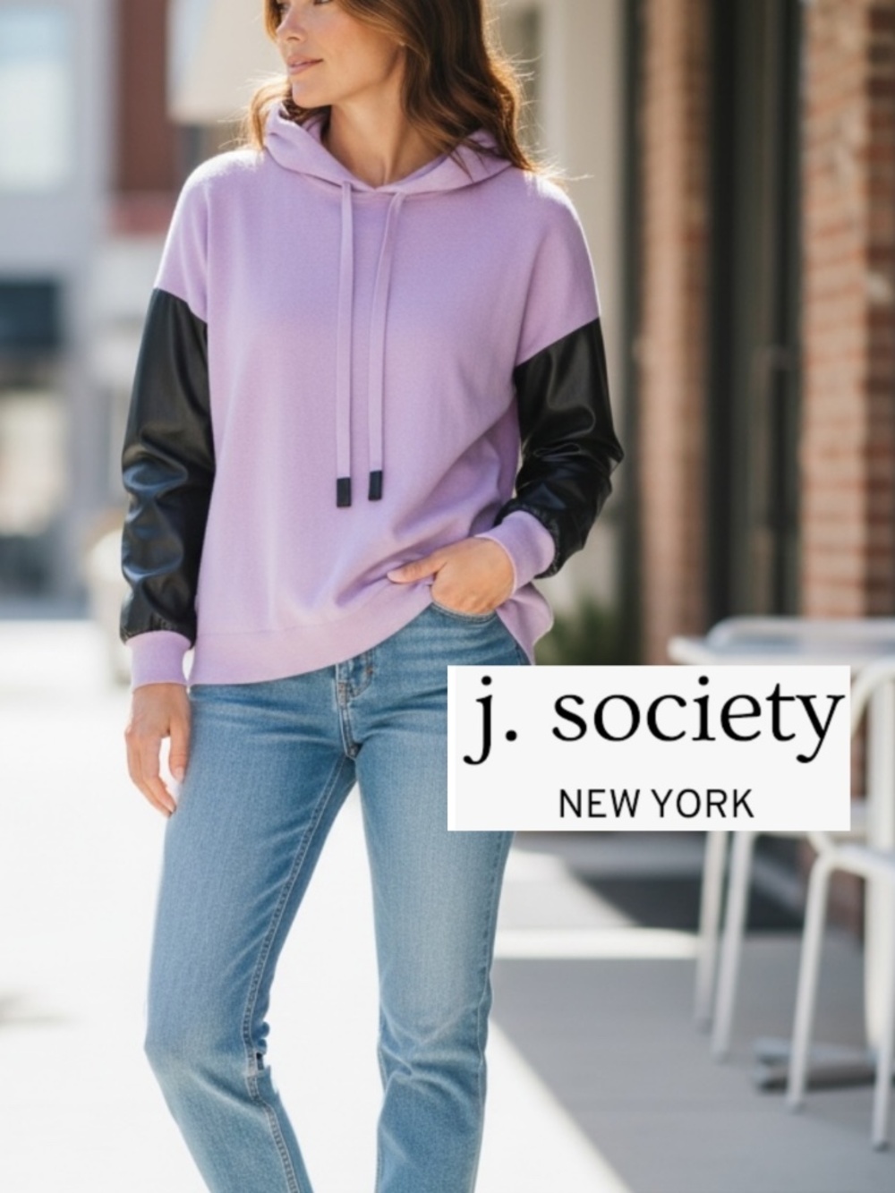 J.Society purple knit hoodie with faux leather, M, CB2663